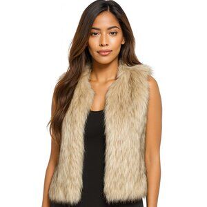Topshop Faux Fur Vest Size 8 Tan Shaggy Soft Cozy Chic Fall Winter Layering